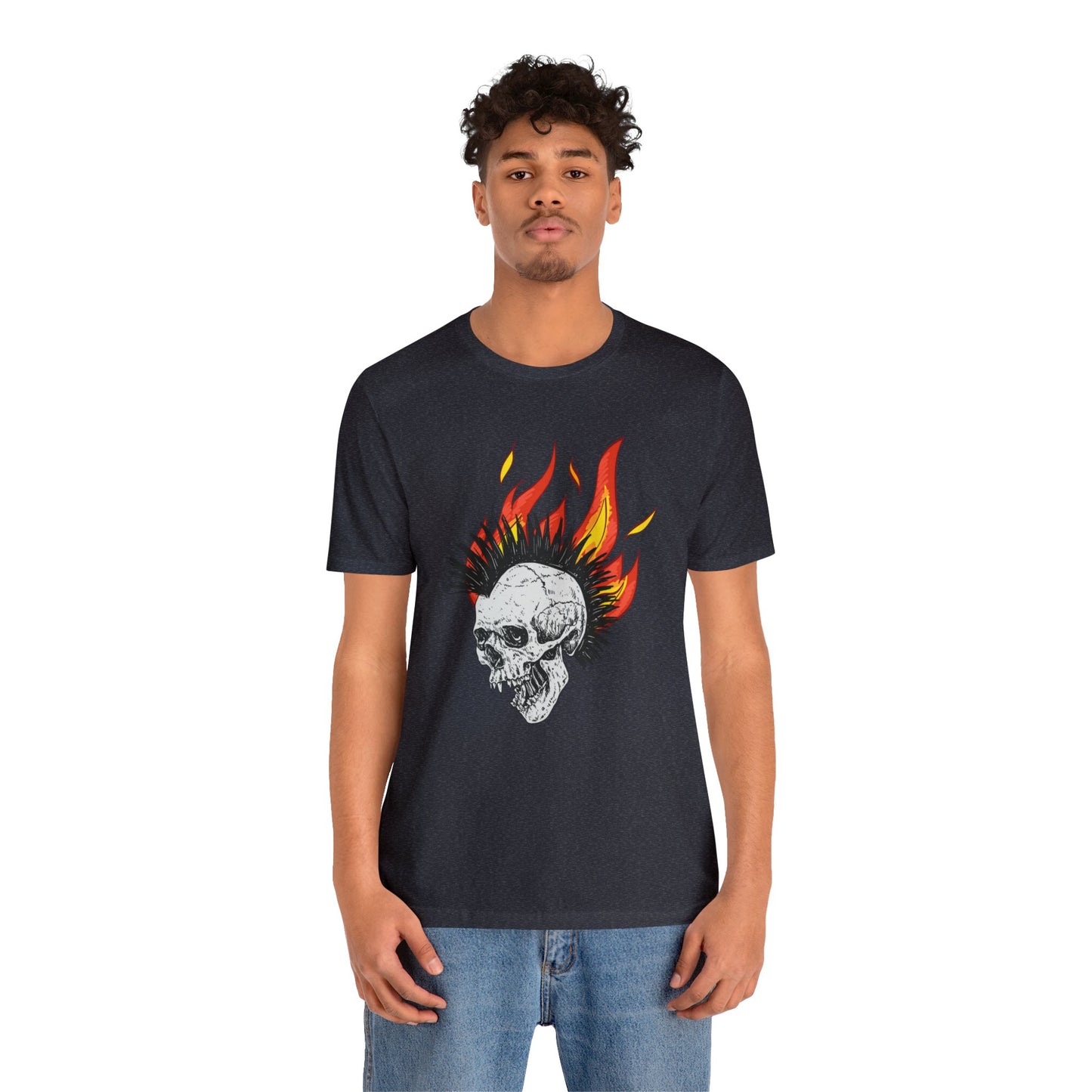 Flaming Skull With Mohawk - Graphic T Shirt