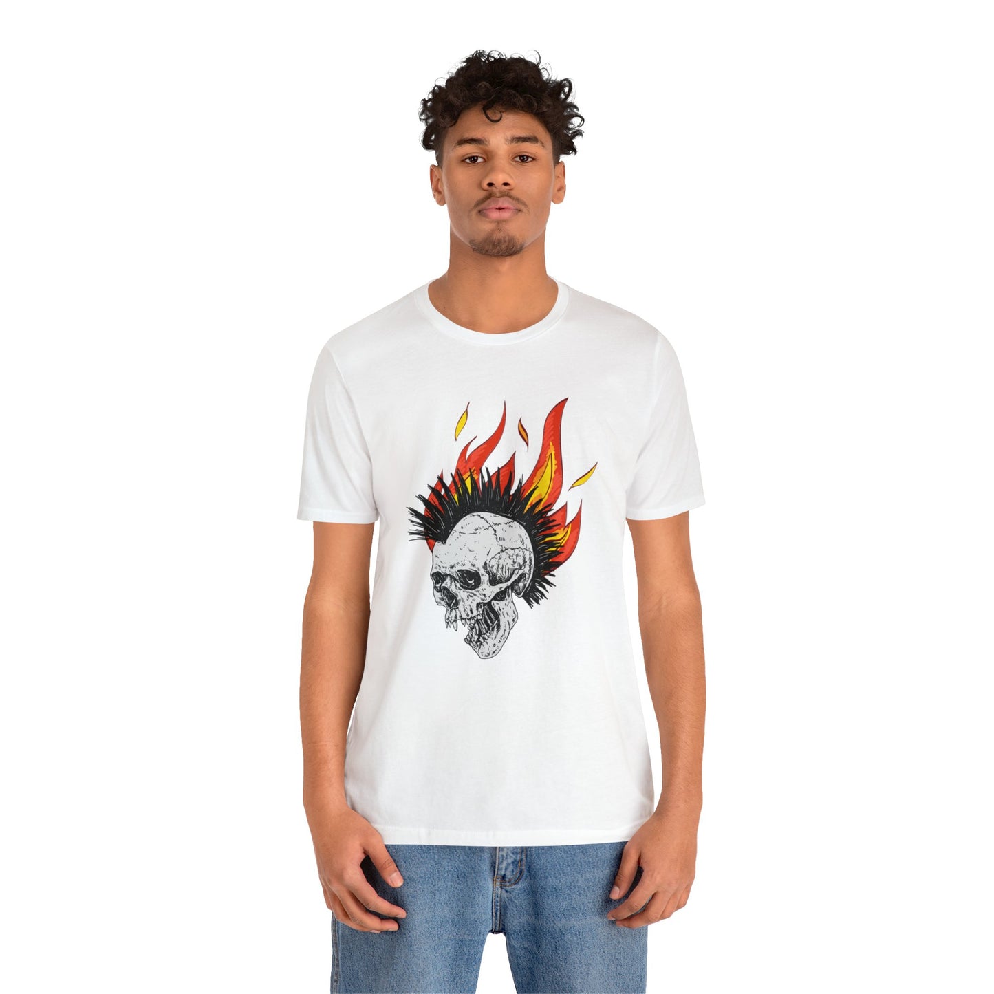 Flaming Skull With Mohawk - Graphic T Shirt