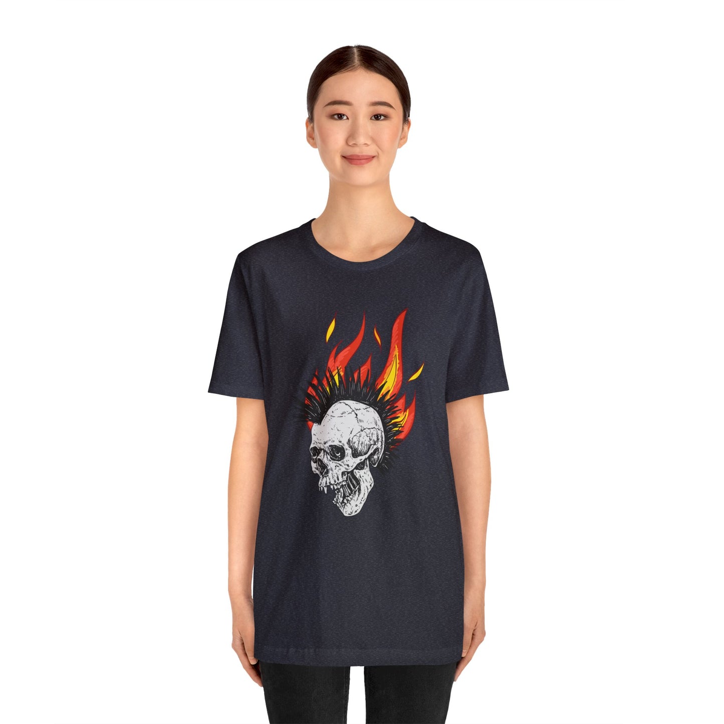 Flaming Skull With Mohawk - Graphic T Shirt